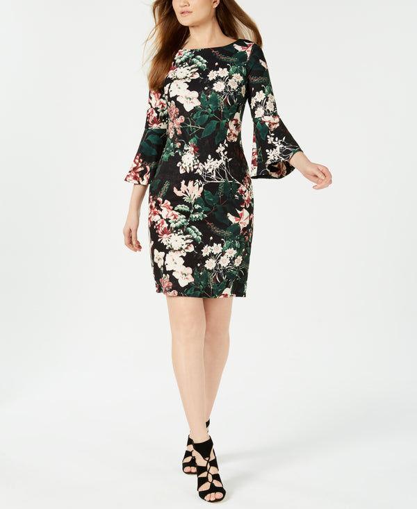 Calvin Klein Womens Petite Floral Bell Sleeve Dress