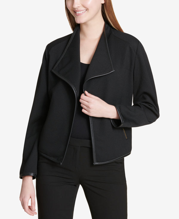 Calvin Klein Womens Textured Faux Leather Trim Jacket
