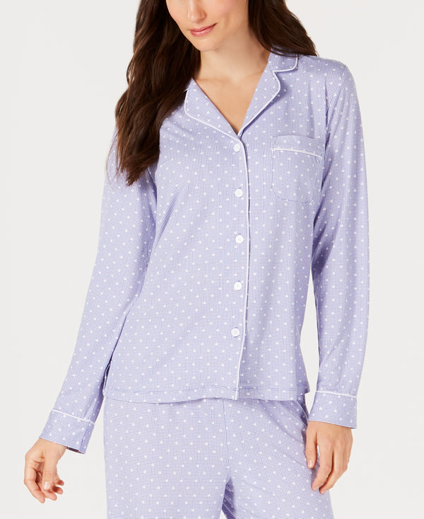 allbrand365 designer brand Womens Notch Collar Knit Pajama Top