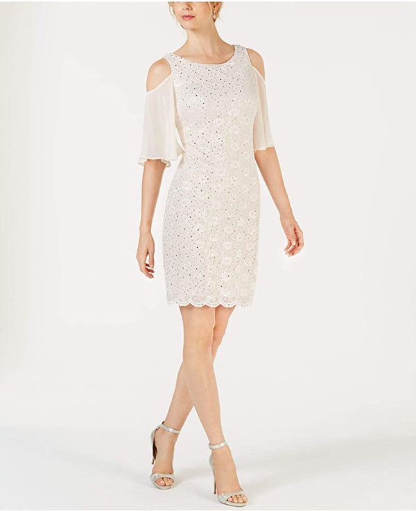 Connected Apparel Womens Lace Cold Shoulder Sheath Dress