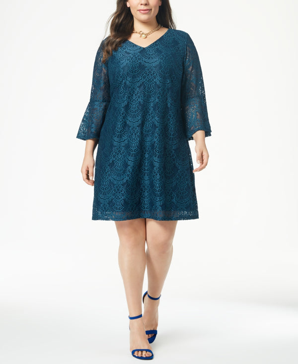 Connected Apparel Womens Lace Bell Sleeve Dress