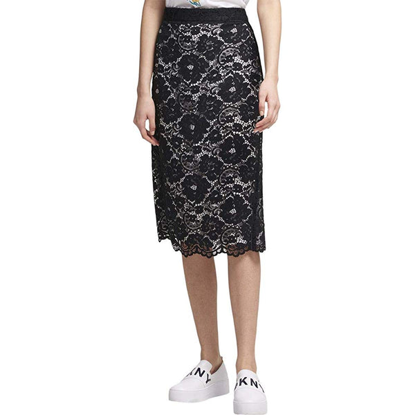 DKNY Womens Lace Pencil Skirt Black/Ivory 4