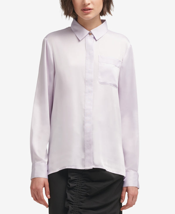 DKNY Womens Pocket Button FronT-Shirt