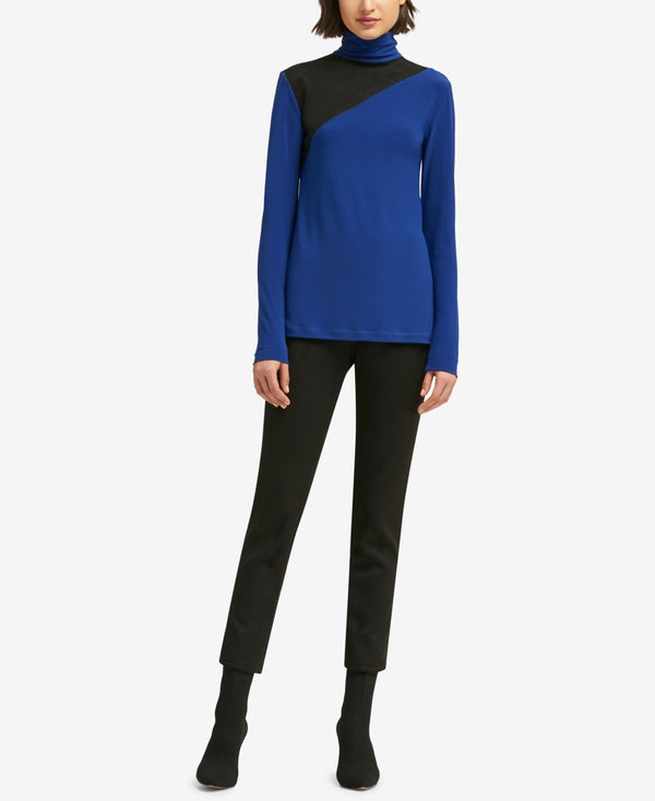 DKNY Womens Colorblocked Turtleneck Top