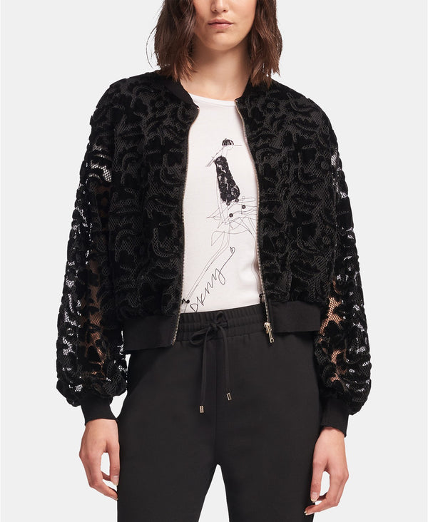 DKNY Womens Velvet Long Sleeves Bomber Jacket