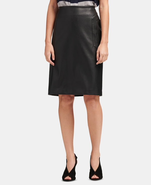 DKNY Womens Faux Leather Pencil Skirt