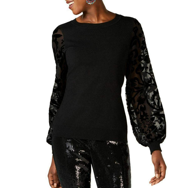 Inc International Concepts Womens Velvet Burnout-Sleeve Sweater
