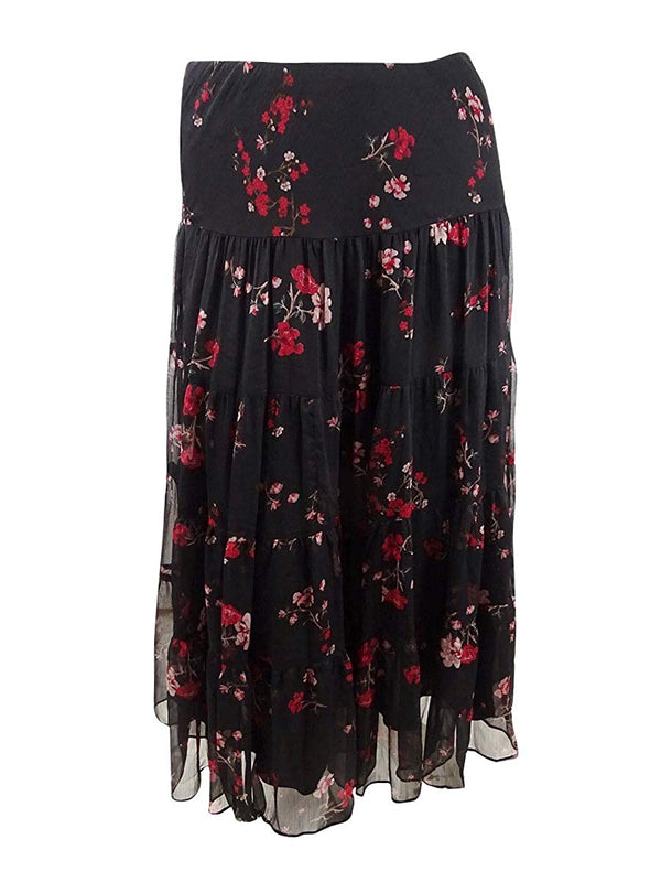 Lauren Ralph Lauren Womens Floral Print Tiered Midi Skirt