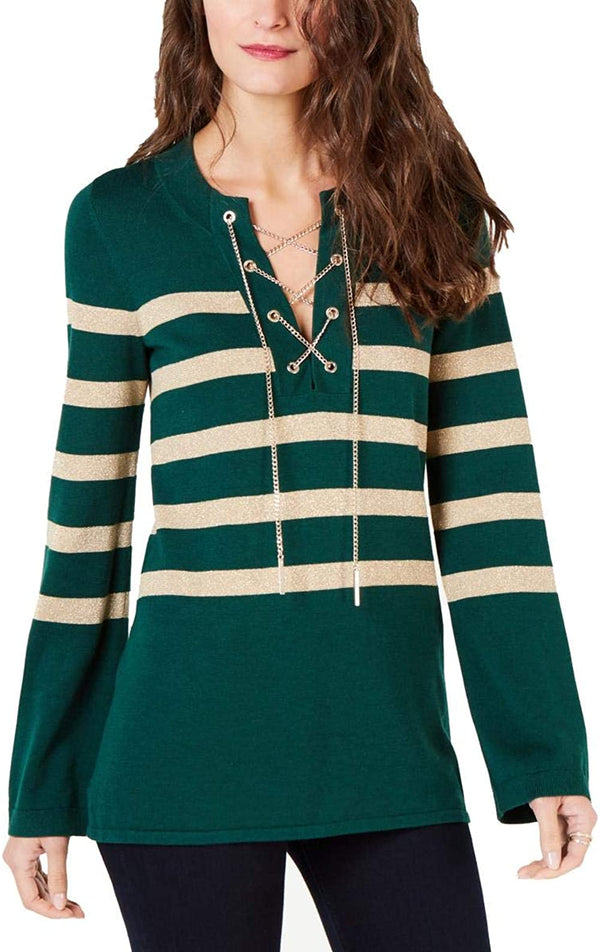 Michael Michael Kors Womens Chain Lace Up Sweater