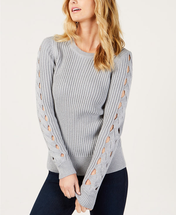 MICHAEL Michael Kors Womens Glitter Cable Sleeve Sweater