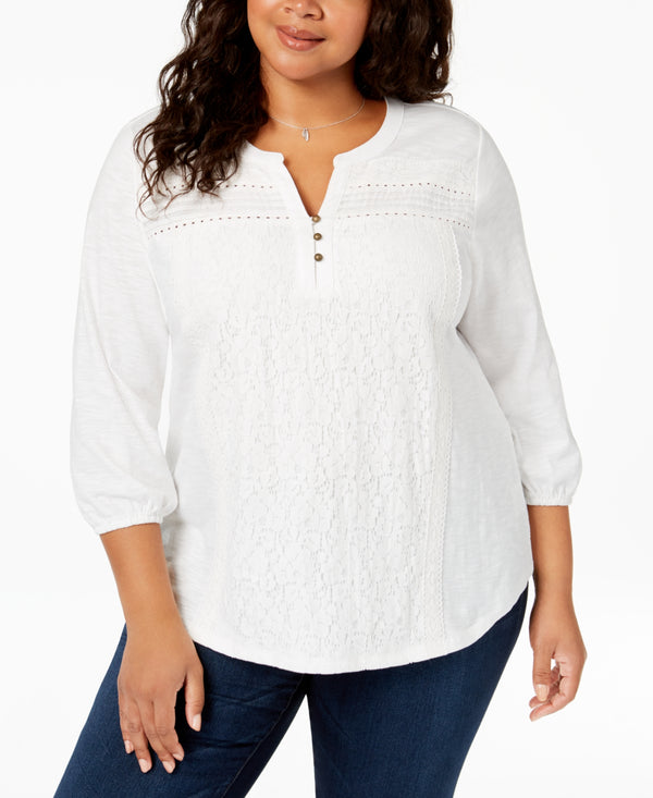 Style & Co Womens Cotton Lace Trimmed Top
