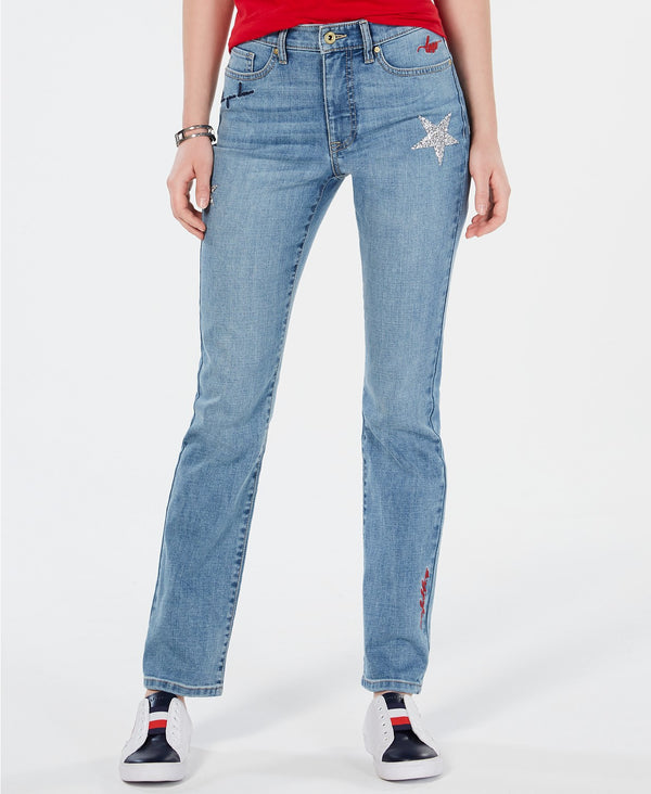 Tommy Hilfiger Womens Patch Detail Straight Leg Jeans