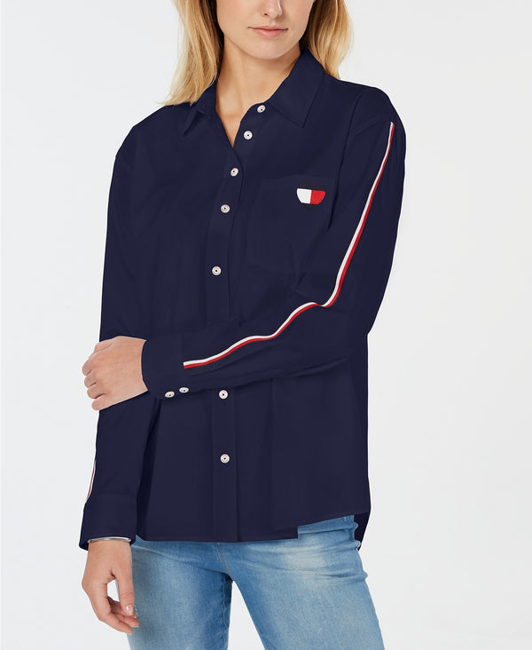 Tommy Hilfiger Womens Heart Logo Striped Sleeve Shirt