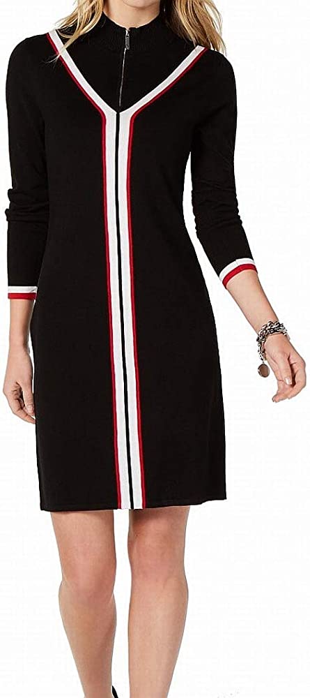 Tommy Hilfiger Womens Zip Front Iconic Sweater Dress