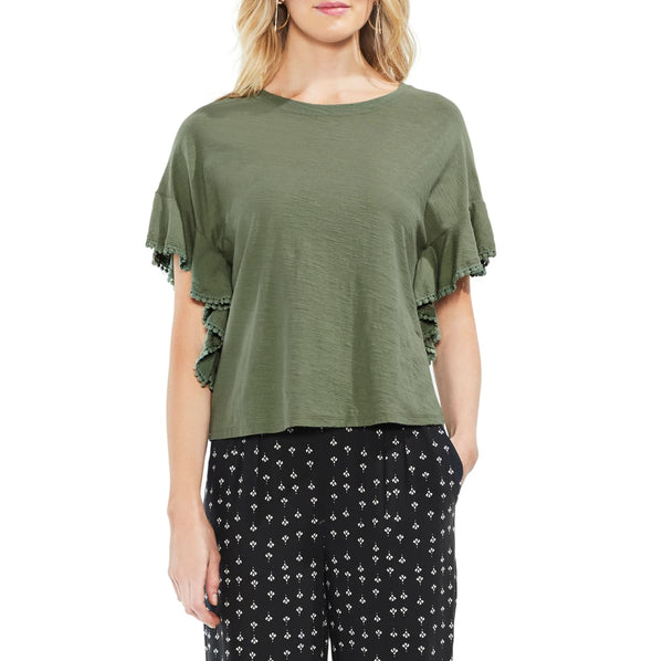Vince Camuto Womens Cotton Ruffled Sleeve Top
