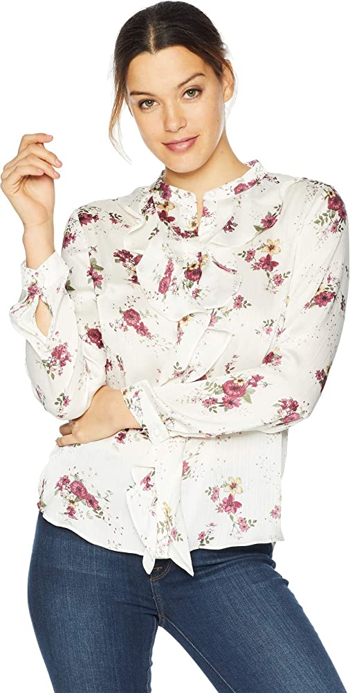 Vince Camuto Womens Ruffled Floral Print Top