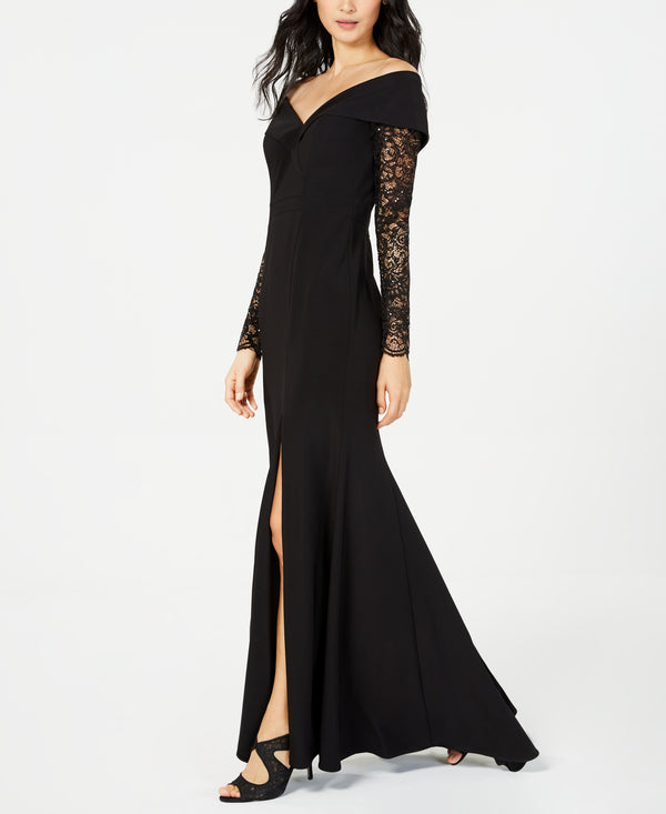 Xscape Womens Off The Shoulder Lace Sleeve Gown
