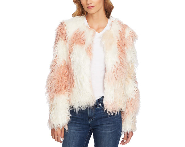 Cece Womens Two Tone Shaggy Faux Fur Jacket