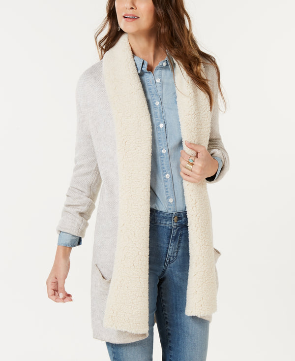 Style & Co Womens Pile Collared Long Cardigan Sweater