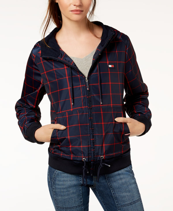 Tommy Hilfiger Womens Hooded Plaid Active Jacket