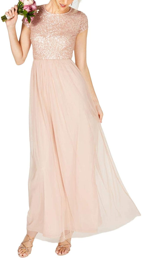 Adrianna Papell Womens Sequined Tulle A Line Gown