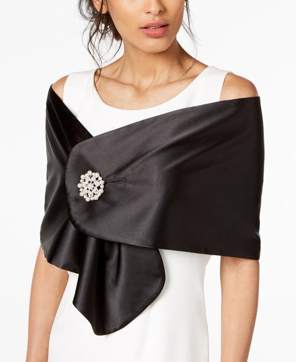 Adrianna Papell Womens Satin Cape With Brooch