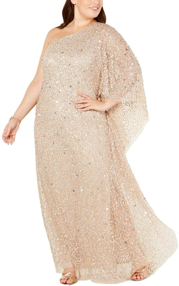 Adrianna Papell Womens Plus Size One Shoulder Sequin Gown