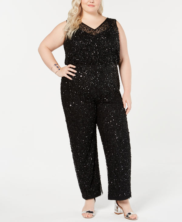 Adrianna Papell Womens Beaded Jumpsuit