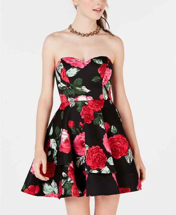 Bee Darlin Juniors Strapless Floral Fit And Flare Dress