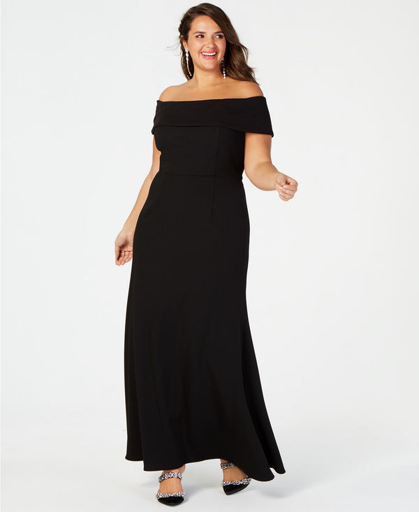 Betsy & Adam Womens Plus Size Off The Shoulder Crepe Gown
