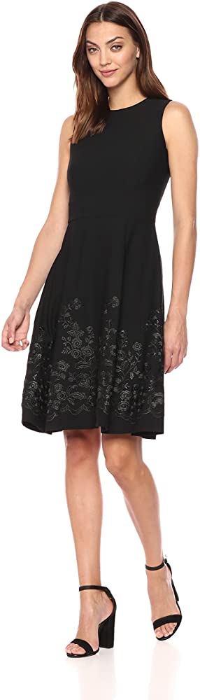 Calvin Klein Womens Embroidered Fit And Flare Dress