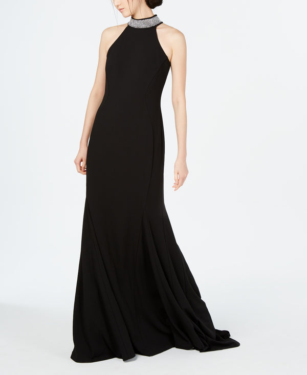 Calvin Klein Womens Embellished Halter Neck Gown