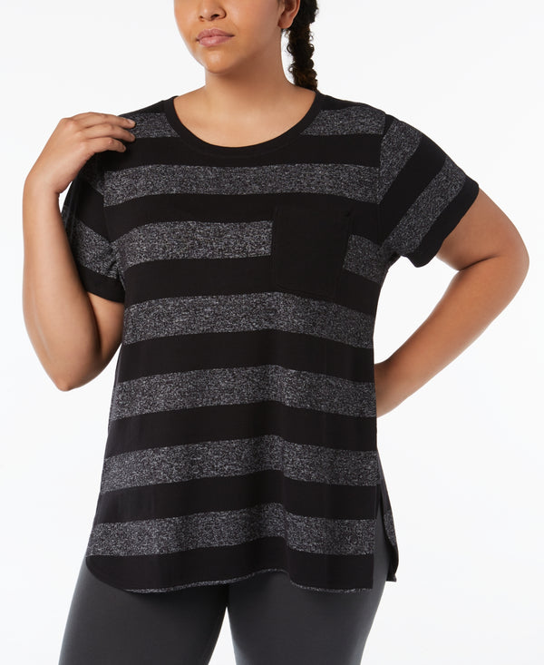 Calvin Klein Womens Performance Plus Size Striped T-Shirt