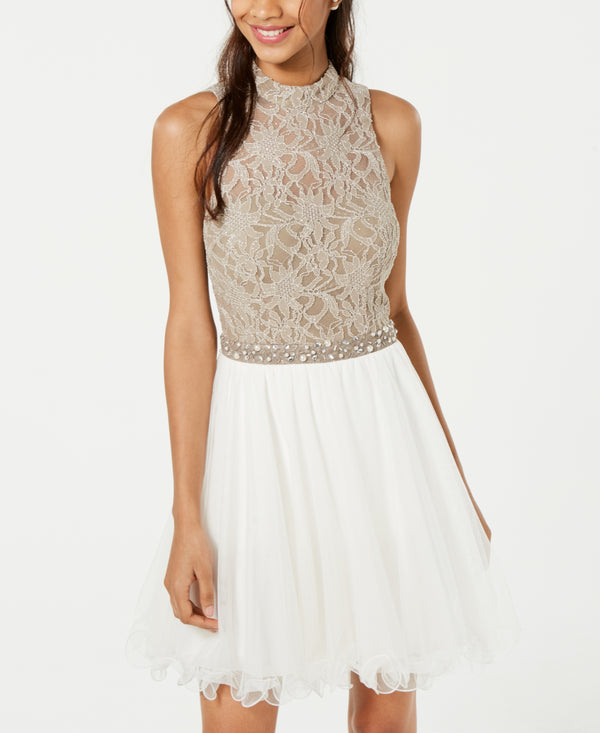 City Studios Juniors Lace And Tulle Fit And Flare Dress