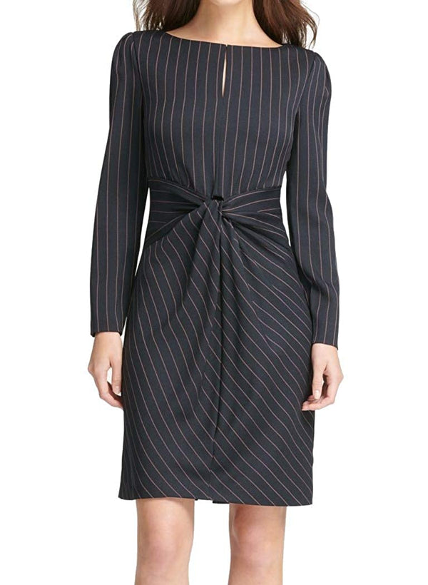 DKNY Womens Pinstriped Twist Front Dress
