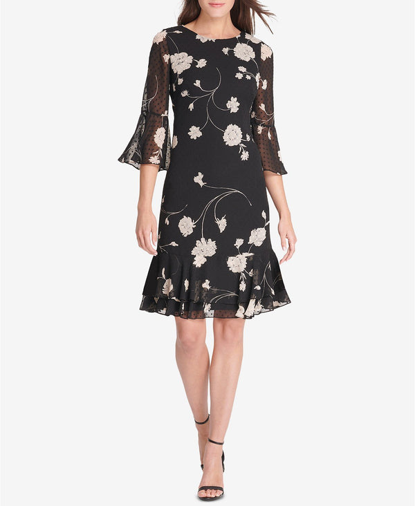 Jessica Howard Womens Floral Printed Bell Sleeve Shift Dress