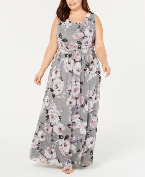 S.L. Fashions Womens Plus Size Floral Maxi Gown
