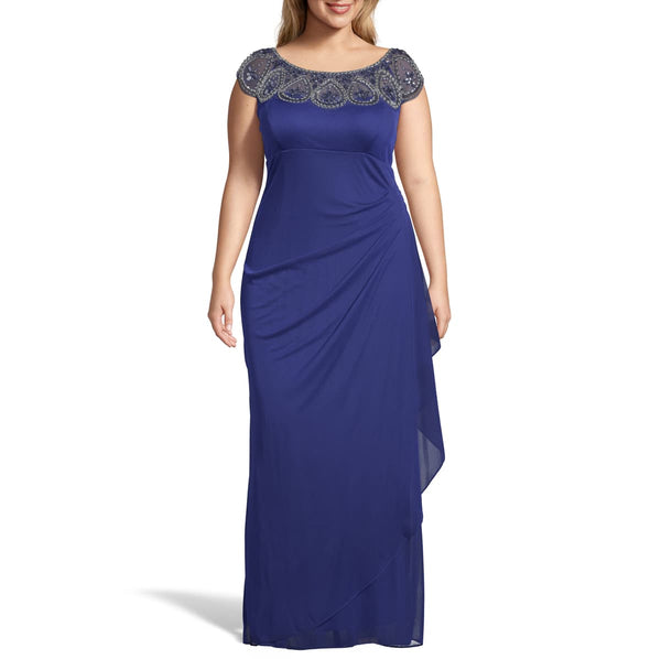 Xscape Womens Plus Size Illusion Beaded Gown