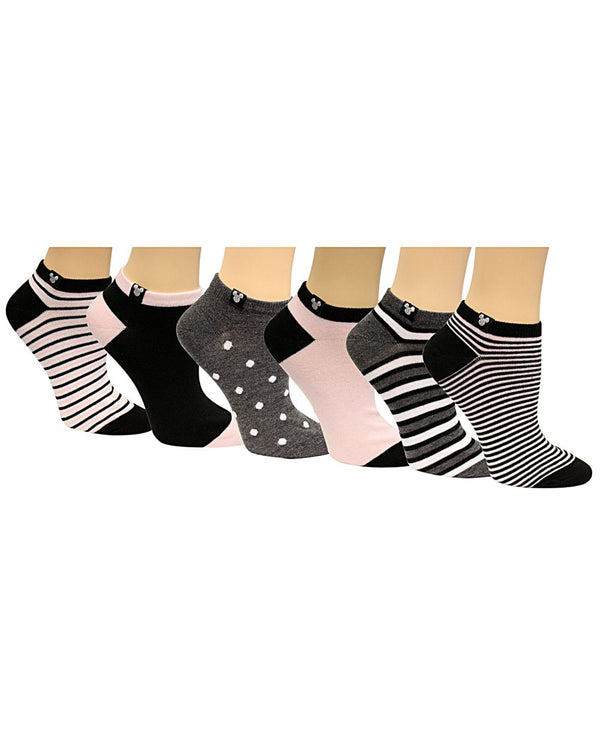 Disney Womens Mickey Mouse Stripes No Show Socks 6 Pack
