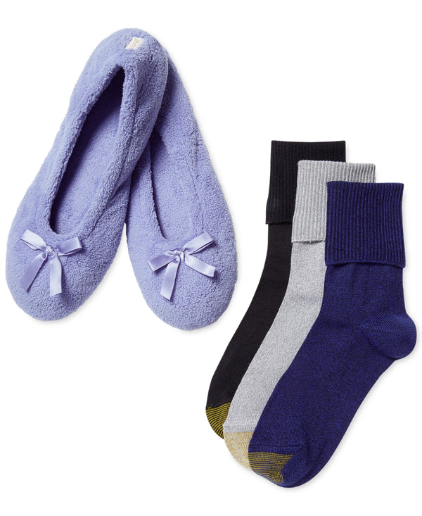 Gold Toe Womens Periwinkle Cuff 3 Pack Socks With Slippers White One Size
