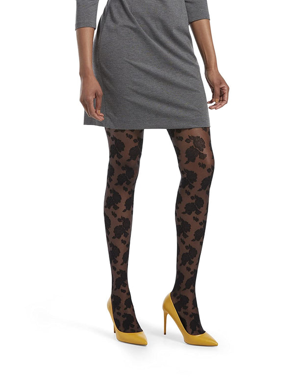 HUE Womens Control Top Floral Lace Sheer Tights