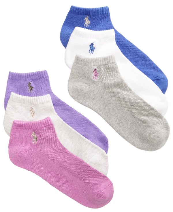 LAUREN RALPH LAUREN Womens Flat Knit Ultra Low Cut Socks 6 Pack