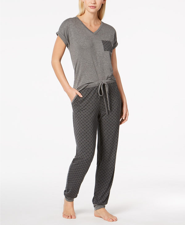 Alfani Womens Contrast Pocket Pajama 2 Piece Set