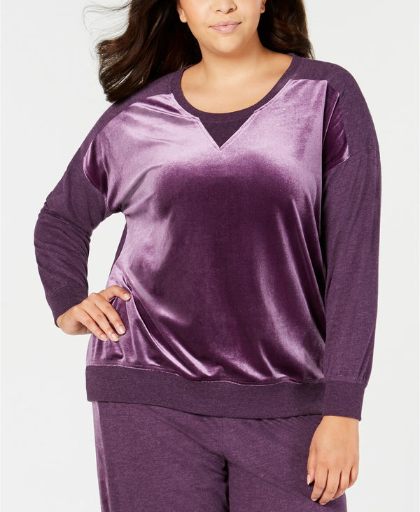 Alfani Womens Plus Size Velvet Panel Pajama Top