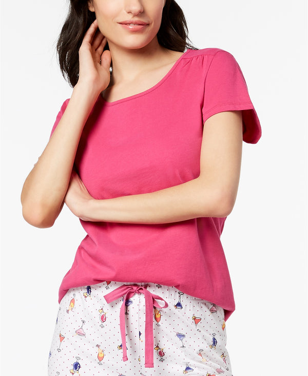 Charter Club Womens Cotton Short Sleeve Soft Knit Pajama Top