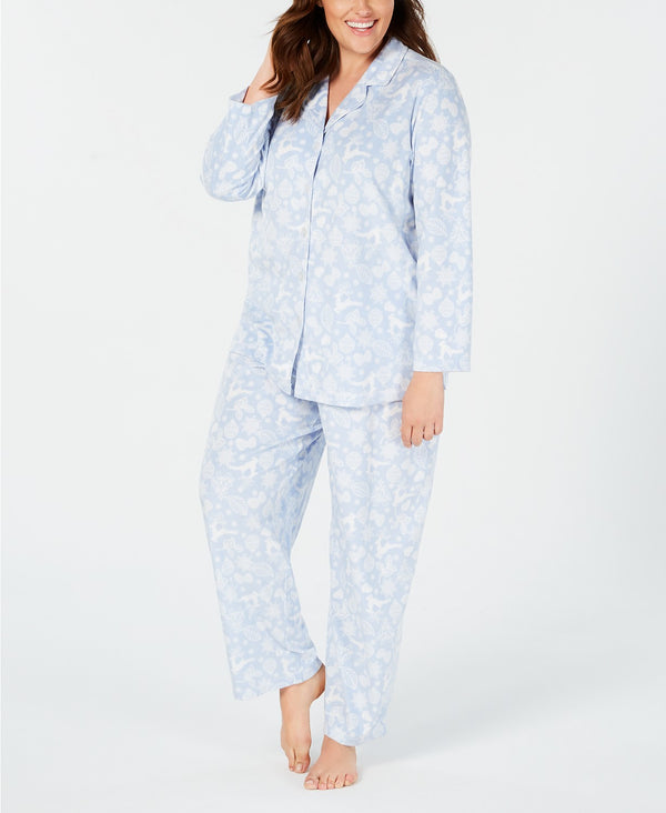 Charter Club Womens Plus Size Printed Fleece Pajama Set 2 Piece