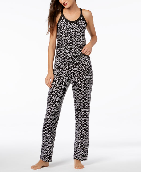 INC International Concepts Womens Floral Satin Pajama 2 Piece Set Trellis XL