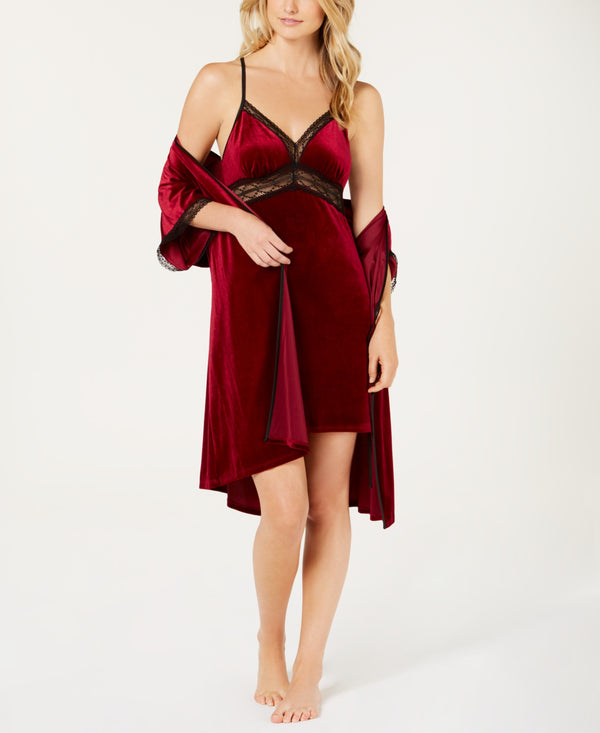 Linea Donatella Womens Sets To Go Velvet Chemise Nightgown & Wrap Robe 2 Piece