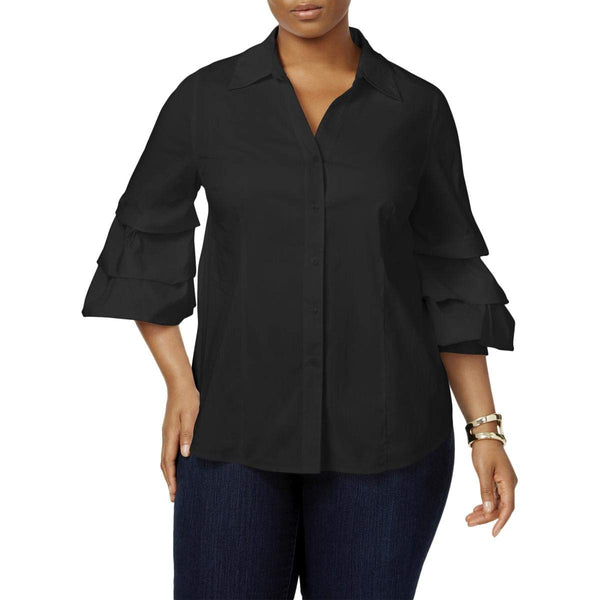 Inc International Concepts Womens Plus Size Ruffled-Sleeve Shirt