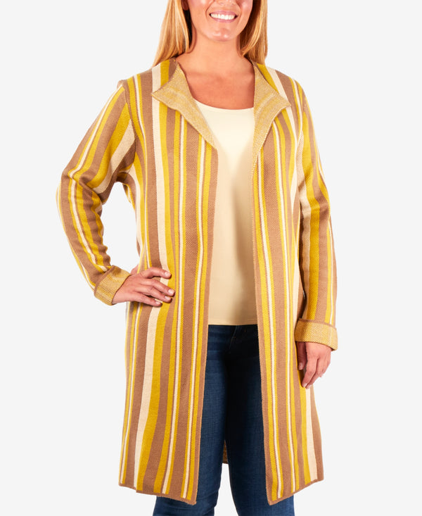 Ny Collection Womens Plus Size Long Striped Jacquard Knit Cardigan